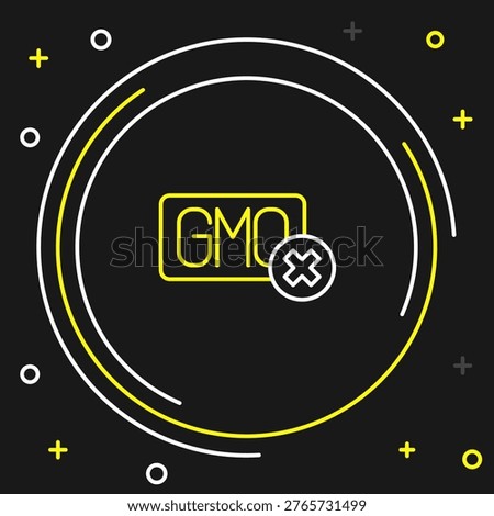 Line No GMO icon isolated on black background. Genetically modified organism acronym. Dna food modification. Colorful outline concept. Vector