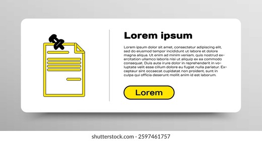 Line Note paper with pinned pushbutton icon isolated on white background. Memo paper sign. Colorful outline concept. Vector