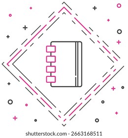 Ícone Linha do Bloco de Anotações isolado no plano de fundo branco. Ícone do bloco de notas em espiral. Caderno escolar. Bloco de escrita. Diário para a escola. Conceito de contorno colorido. Vetor