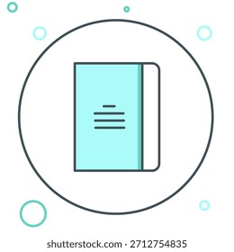 Icono del cuaderno de línea aislado en el fondo blanco. Icono de cuaderno espiral. Cuaderno escolar. Bloc de escritura. Diario para la escuela. Concepto de contorno colorido. Vector