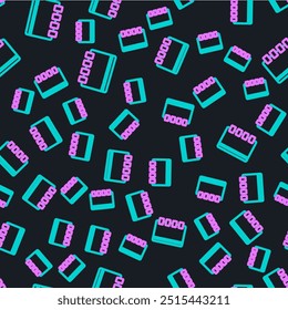 Line Notebook icon isolated seamless pattern on black background. Spiral notepad icon. School notebook. Writing pad. Diary for school.  Vector