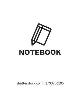 Line notebook logo with pencil. Drawing school, online education, stationery logo. Student, sketching, note, edit, practice, study icon.