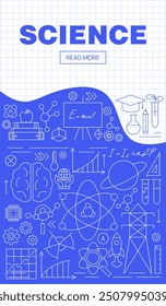 Line Nuclear Physics Science Flyer. Vector Illustration of Education Outline Concept. Linear Laboratory Subject Sign Background.