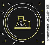 Line Nuclear power plant icon isolated on black background. Energy industrial concept. Colorful outline concept. Vector