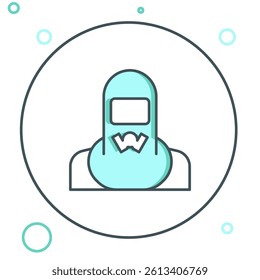 Line Nuclear power plant worker wearing protective clothing icon isolated on white background. Nuclear reactor worker. Colorful outline concept. Vector