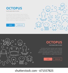 Line octopus. Flat style illustration. Web banners design.