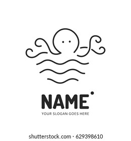 Line octopus, logo design vector template. Symbol concept icon.