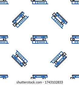 Linea carpetas de Office con el icono de documentos y papeles aislados en un patrón sin fisuras en el fondo blanco. Anexos de Office. Firma de carpeta de archivos. Concepto de esquema colorido. Vector