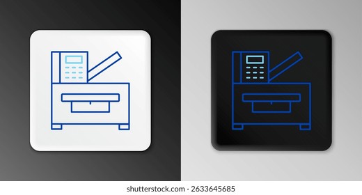 Line Office multifunções impressora cópia máquina ícone isolado no fundo cinza. Conceito de contorno colorido. Vetor