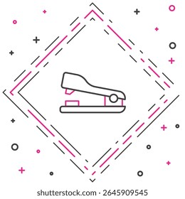 Ícone grampeador do Line Office isolado no fundo branco. Grampeador, grampeador, papel, cartão, equipamento de escritório. Conceito de contorno colorido. Vetor