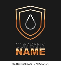 Line Oil drop on shield icon isolated on black background. Colorful outline concept. Vector