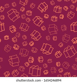 Line Oil and gas industrial factory building icon isolated seamless pattern on red background.  Vector Illustration