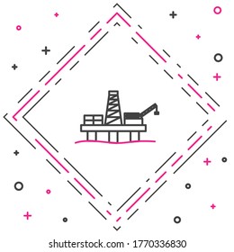 Line Oil platform in the sea icon isolated on white background. Drilling rig at sea. Oil platform, gas fuel, industry offshore. Colorful outline concept. Vector Illustration