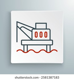 Line Oil platform in the sea icon isolated on white background. Drilling rig at sea. Oil platform, gas fuel, industry offshore. Colorful outline concept. Vector