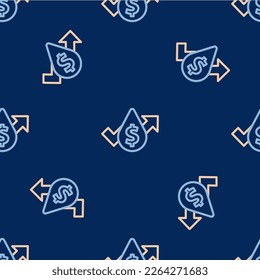 Line Oil price increase icon isolated seamless pattern on blue background. Oil industry crisis concept.  Vector