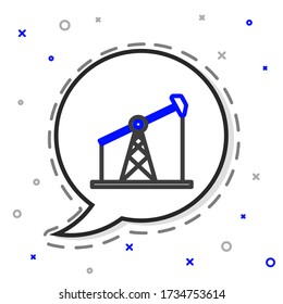 Line Oil pump or pump jack icon isolated on white background. Oil rig. Colorful outline concept. Vector Illustration