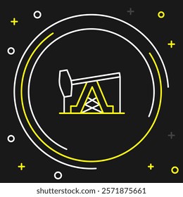Line Oil pump or pump jack icon isolated on black background. Oil rig. Colorful outline concept. Vector