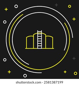 Line Oil tank storage icon isolated on black background. Vessel tank for oil and gas industrial. Oil tank technology station. Colorful outline concept. Vector