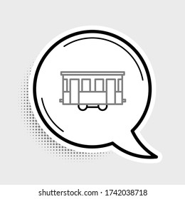 Line Old city tram icon isolated on grey background. Public transportation symbol. Colorful outline concept. Vector