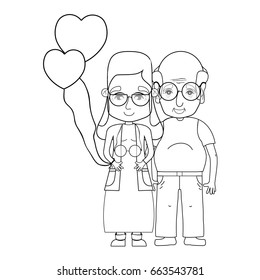 line old coupe people with glasses and hairstyle
