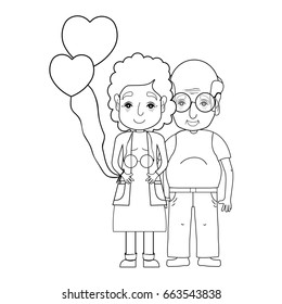 line old coupe people with glasses and hairstyle