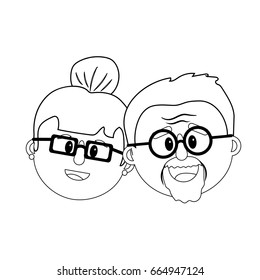 line old couple face with hairstyle