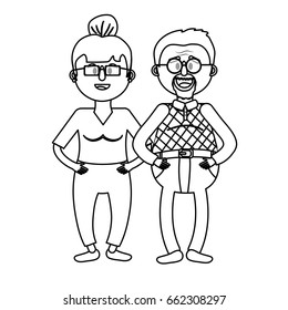 line old couple with hairstyle and glasses
