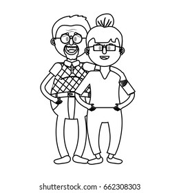line old couple with hairstyle and glasses