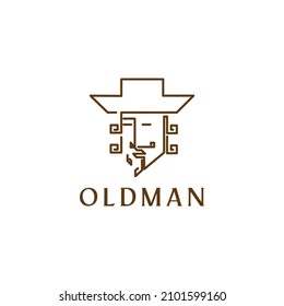 line old man with curly beard logo design vector graphic symbol icon sign illustration creative idea
