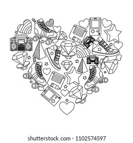 line old retro things decoration inside art heart