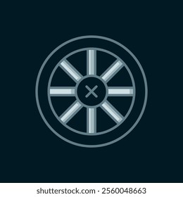 Line Old wooden wheel icon isolated on black background. Flat filled outline style with shadow. Vector