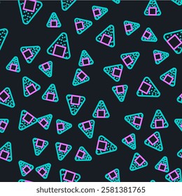 Line Onigiri icon isolated seamless pattern on black background. Japanese food.  Vector Illustration