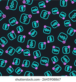 Line Online church pastor preaching video streaming icon isolated seamless pattern on black background. Online church of Jesus Christ.  Vector