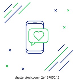 Linha Online namoro app e bate-papo ícone isolado no fundo branco. Dia Internacional das Mulheres Felizes. Conceito de contorno colorido. Vetor