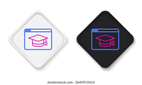 Line Online education and graduation icon isolated on white background. Online teacher on monitor. Webinar and video seminar learning. Colorful outline concept. Vector
