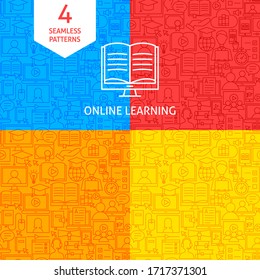 Line Online Learning Patterns. Vector Illustration of Outline Background Set.
