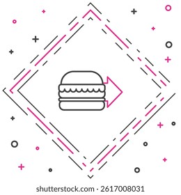 Line Online ordering and burger delivery icon isolated on white background. Colorful outline concept. Vector Illustration
