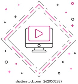Line Online play video icon isolated on white background. Computer monitor and film strip with play sign. Colorful outline concept. Vector Illustration