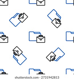 Linha Online ícone de trabalho isolado padrão sem costura no fundo branco. Homem Freelancer trabalhando em laptop em sua casa. Trabalho à distância. Conceito de trabalho à distância. Conceito de contorno colorido. Vetor