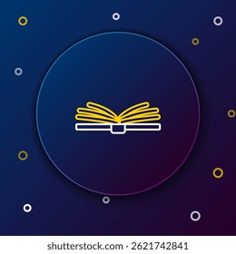 Línea Abra el icono del libro aislado en el fondo azul. Concepto de contorno colorido. Vector