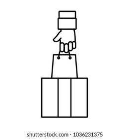 line open box with hand grabbing shopping bag