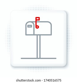 Line Open mail box icon isolated on white background. Mailbox icon. Mail postbox on pole with flag. Colorful outline concept. Vector