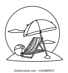 line open umbrella with beach chair and ball