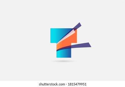 line orange blue T alphabet letter logo icon for company. Creative design for corporate and business