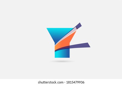 line orange blue Y alphabet letter logo icon for company. Creative design for corporate and business