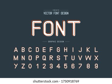 Line orange font with white shadow and alphabet vector, Typeface letter and number design, Graphic text on background