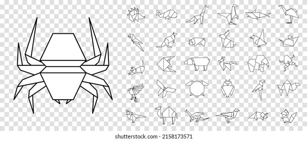 Line origami animals. Abstract polygon animals. Folded paper shapes. Vector animal icons set. Origami. A set of origami. Vector illustration