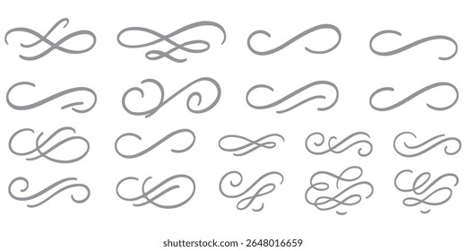 Line ornament flourish calligraphy swirl set. Elegant flourish divider, underline and scroll swash wedding font, label or accent. Line art swirl, chalk flourish, vintage ornament. Vector illustration