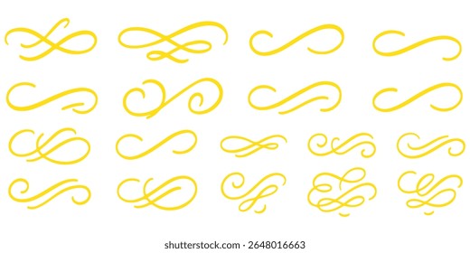 Line ornament flourish calligraphy swirl set. Elegant flourish divider, underline and scroll swash wedding font, label or accent. Line art swirl, chalk flourish, vintage ornament. Vector illustration