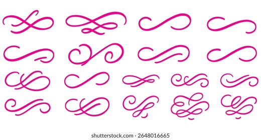 Linha ornamento florescer caligrafia conjunto de espiral. Elegante florear divisor, sublinhado e rolar swash casamento fonte, rótulo ou sotaque. Espiral de arte em linha, florescer de giz, ornamento vintage. Ilustração vetorial